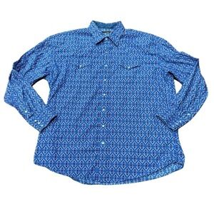 Stetson‎ Pearl Snap Blue Diamond Pattern Button Up Shirt Western Men's 2XL XXL